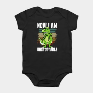 Now I Am Unstoppable TRex Funny Short Dinosaur Baby Bodysuit